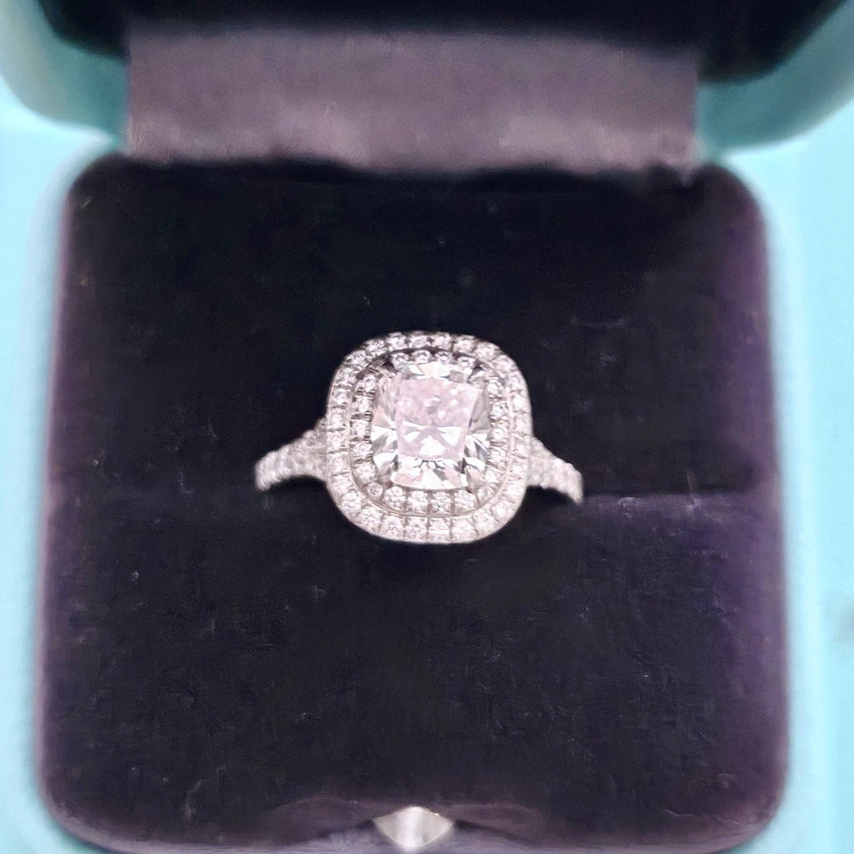 $39,000 Tiffany & Co Soleste Cushion Double Halo Diamond Engagement Ring 1.63 D VS1