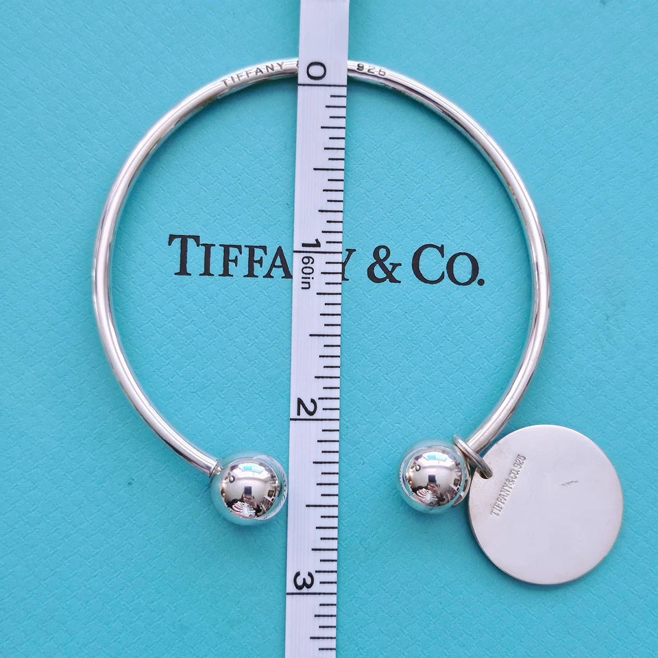 RARE Vintage Tiffany & Co. Hardwear Ball Twist Silver Wire Cuff Bracelet w Charm