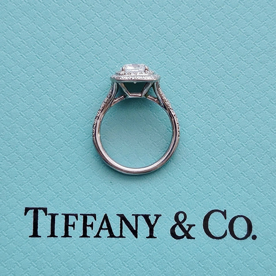 $39,000 Tiffany & Co Soleste Cushion Double Halo Diamond Engagement Ring 1.63 D VS1