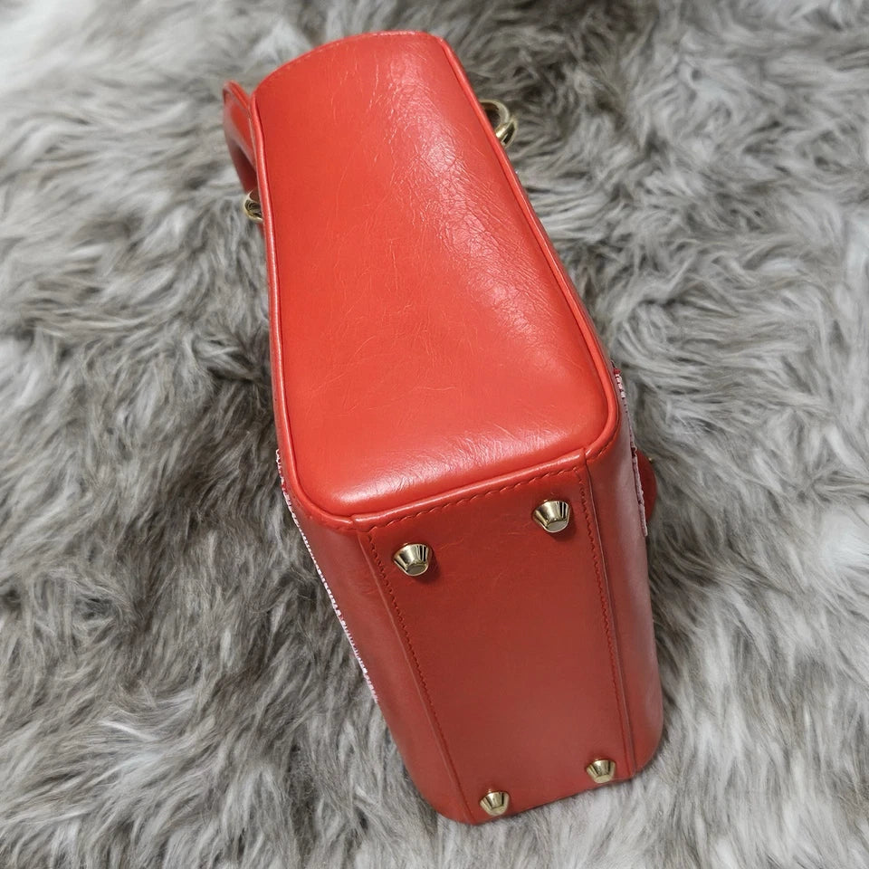 $6,000 Christian Dior Lady Dior Mini Red Sequin Embellished Calfskin Leather Bag