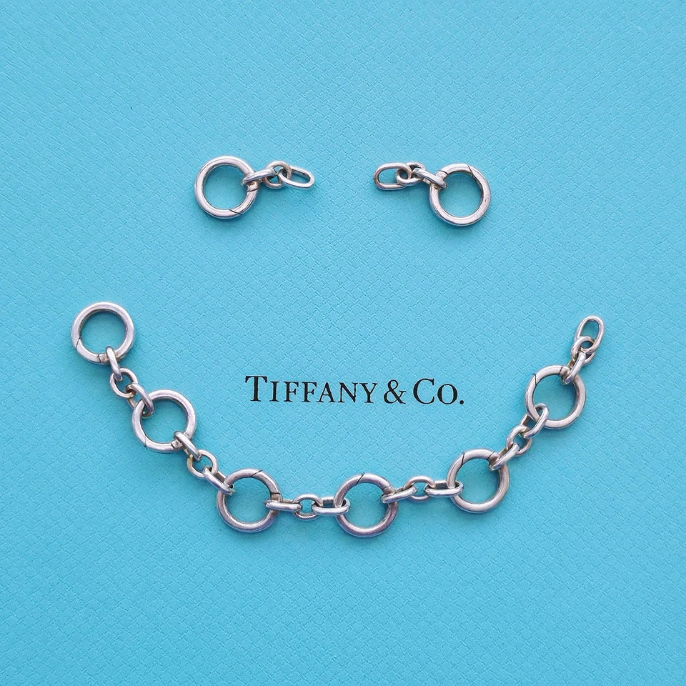 ULTRA RARE Tiffany & Co. Circle Round Clasping Link Silver Bracelet 7.25"