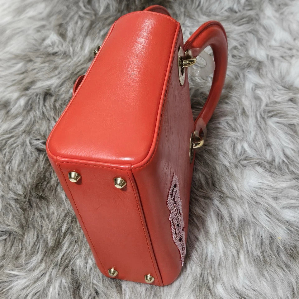 $6,000 Christian Dior Lady Dior Mini Red Sequin Embellished Calfskin Leather Bag