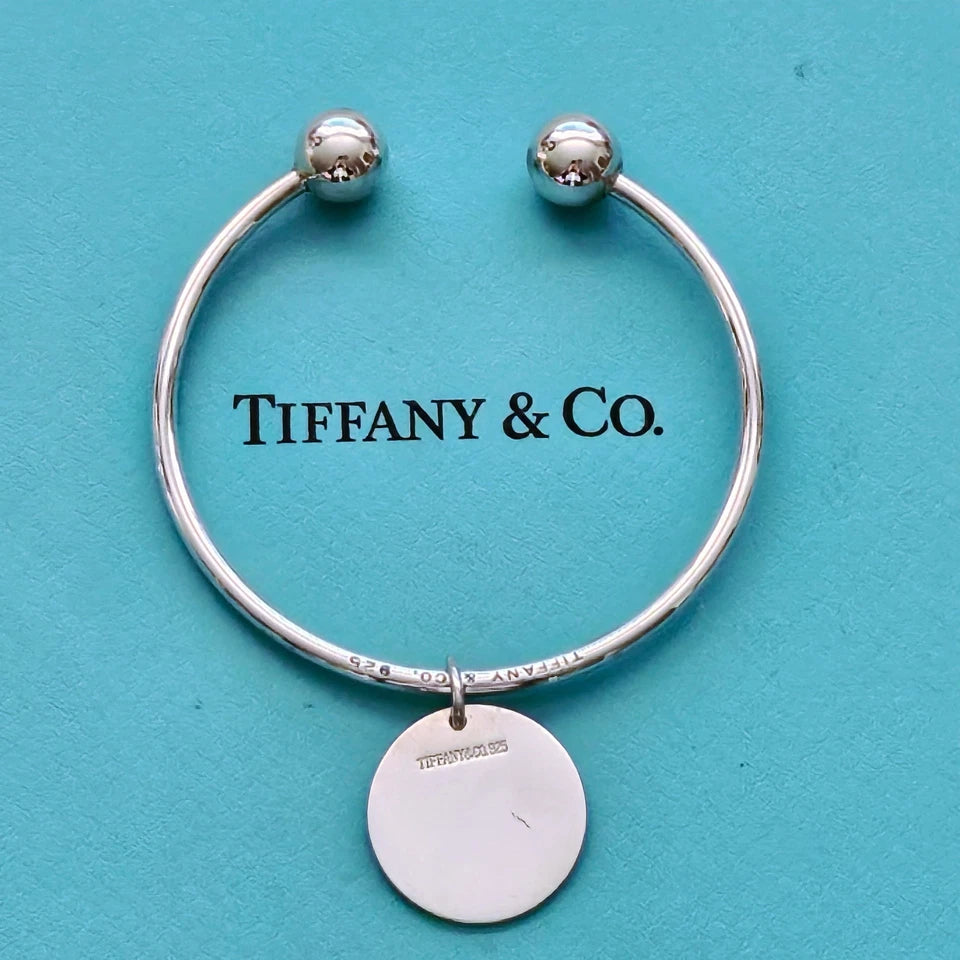 RARE Vintage Tiffany & Co. Hardwear Ball Twist Silver Wire Cuff Bracelet w Charm
