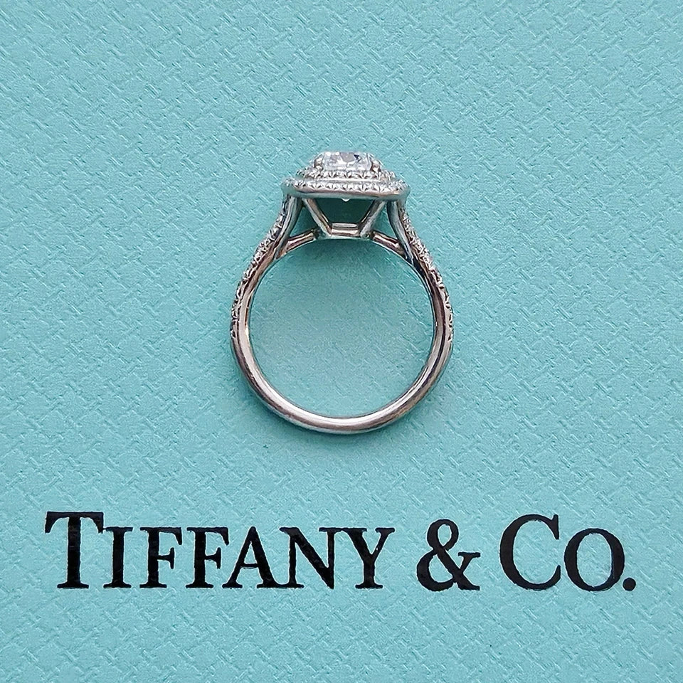 $39,000 Tiffany & Co Soleste Cushion Double Halo Diamond Engagement Ring 1.63 D VS1