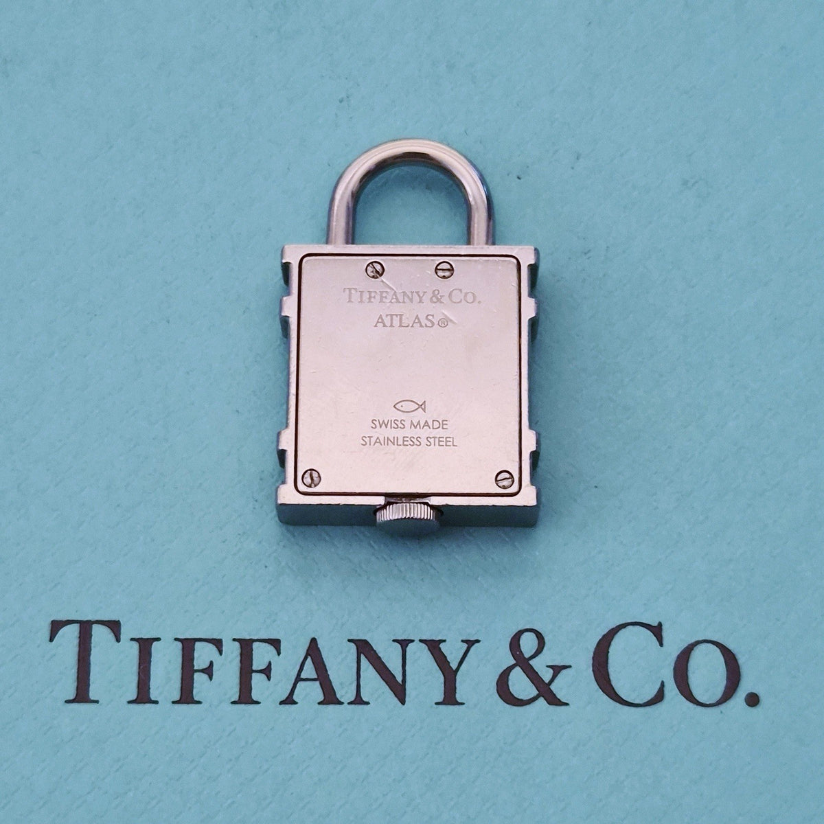 Tiffany & Co. Atlas Roman Numerals Padlock Stainless Steel Charm Pendant Watch