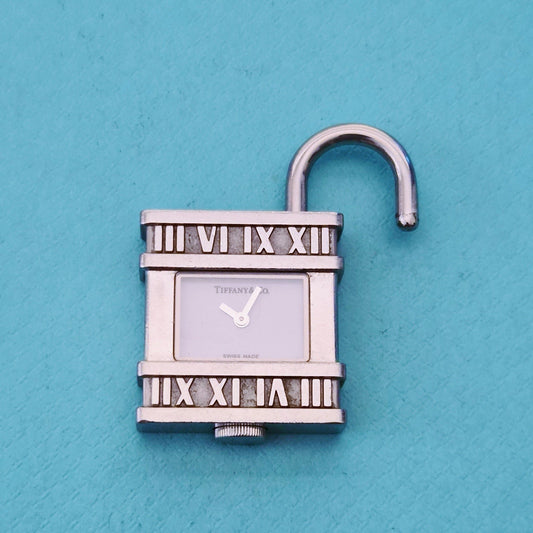 Tiffany & Co. Atlas Roman Numerals Padlock Stainless Steel Charm Pendant Watch