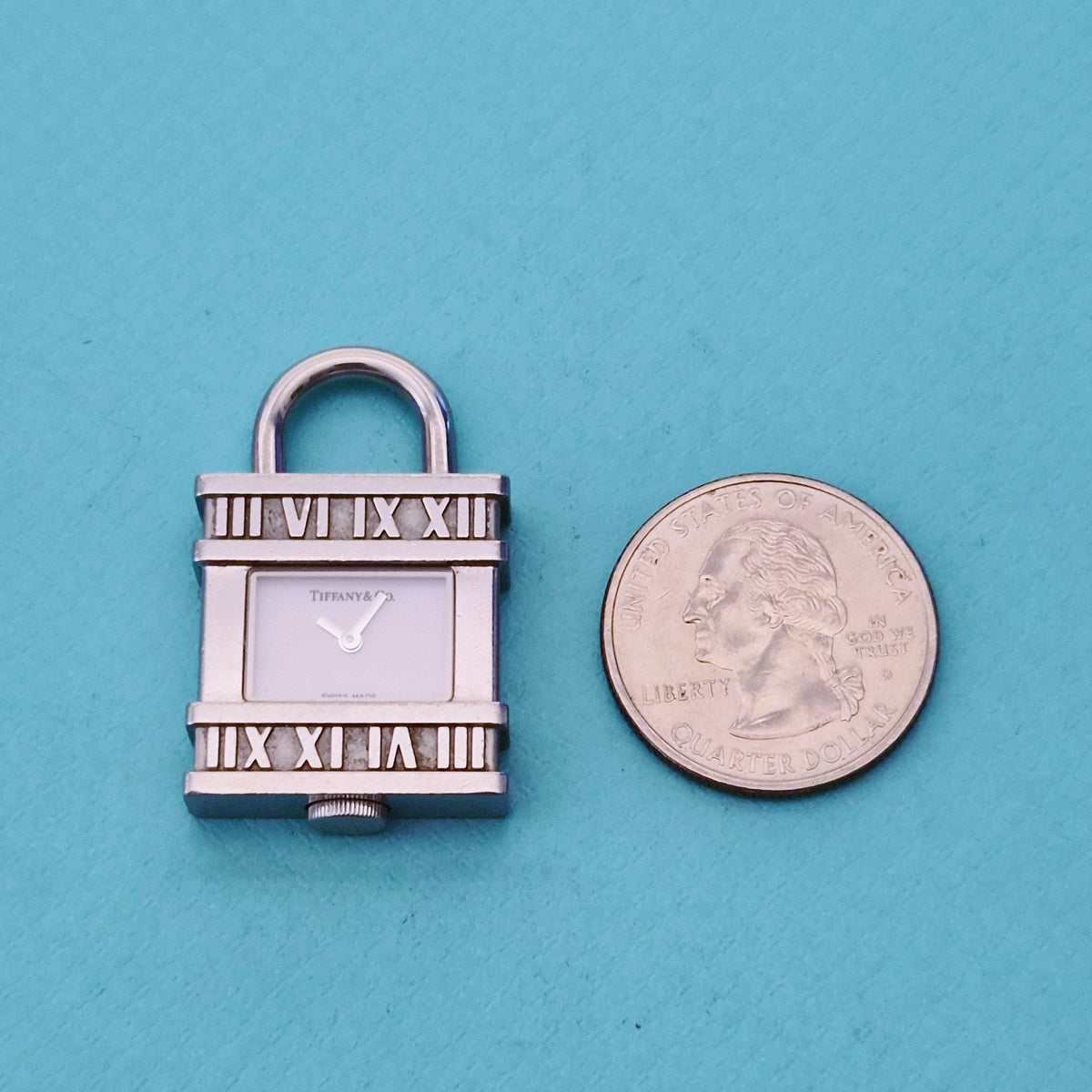 Tiffany & Co. Atlas Roman Numerals Padlock Stainless Steel Charm Pendant Watch