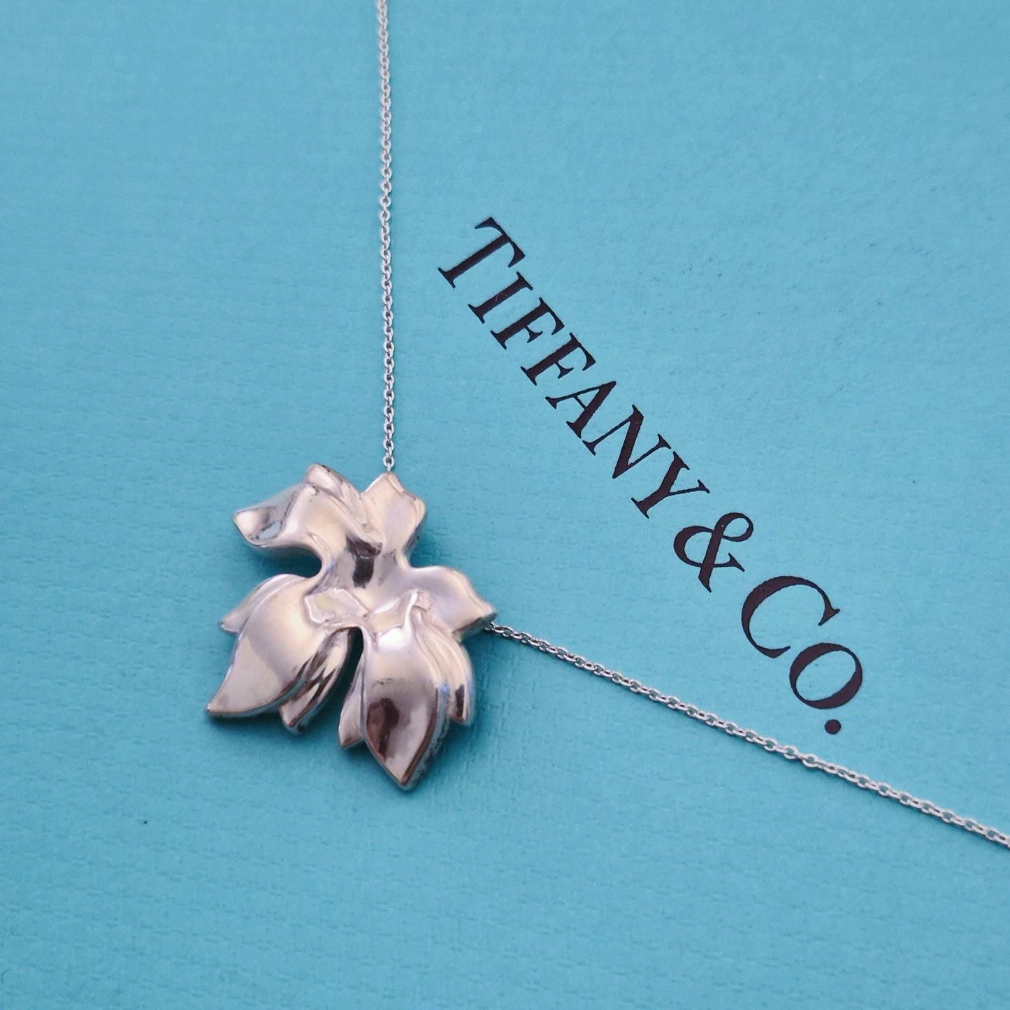 RARE Vintage Tiffany & Co. Maple Leaf Sterling Silver Pendant Necklace