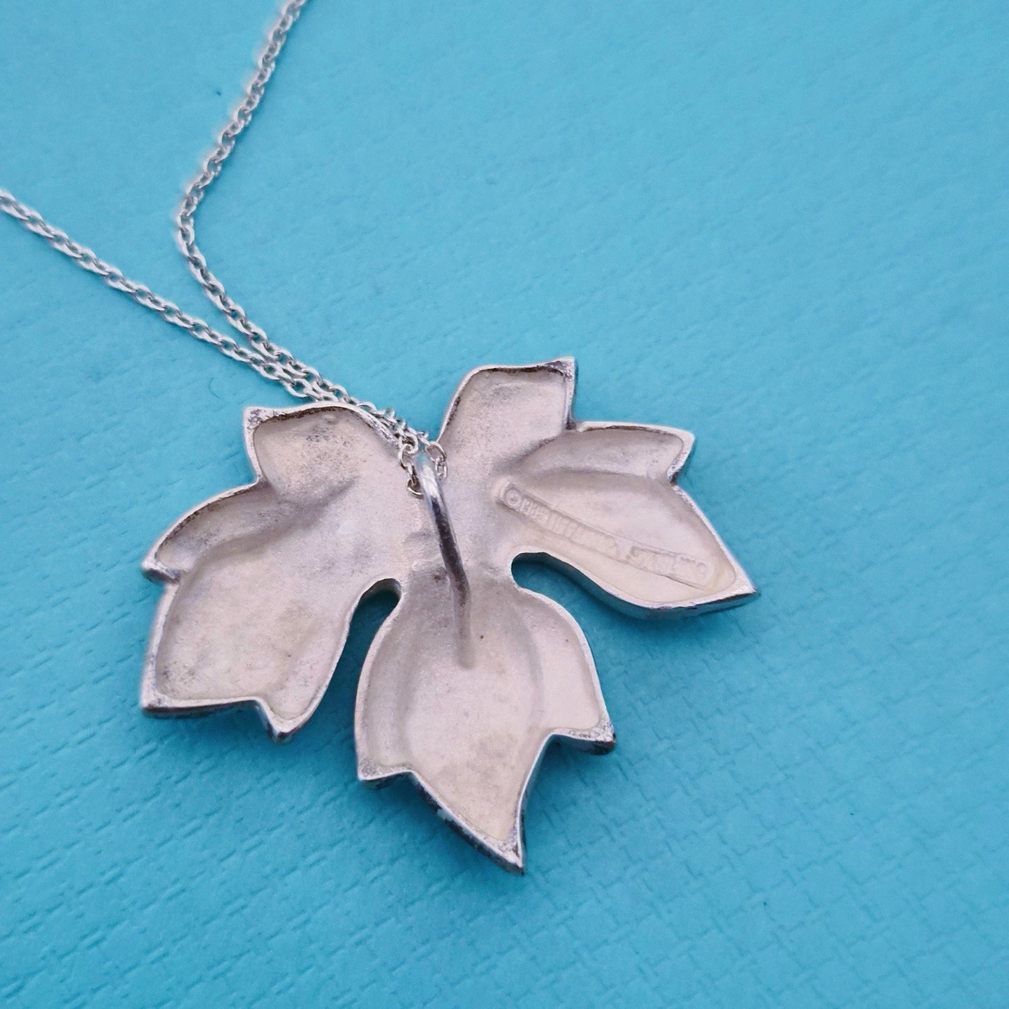 RARE Vintage Tiffany & Co. Maple Leaf Sterling Silver Pendant Necklace