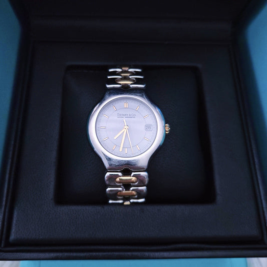 RARE Tiffany & Co. Automatic TESORO 18k Stainless Steel 2-Tone Quartz Watch 36mm