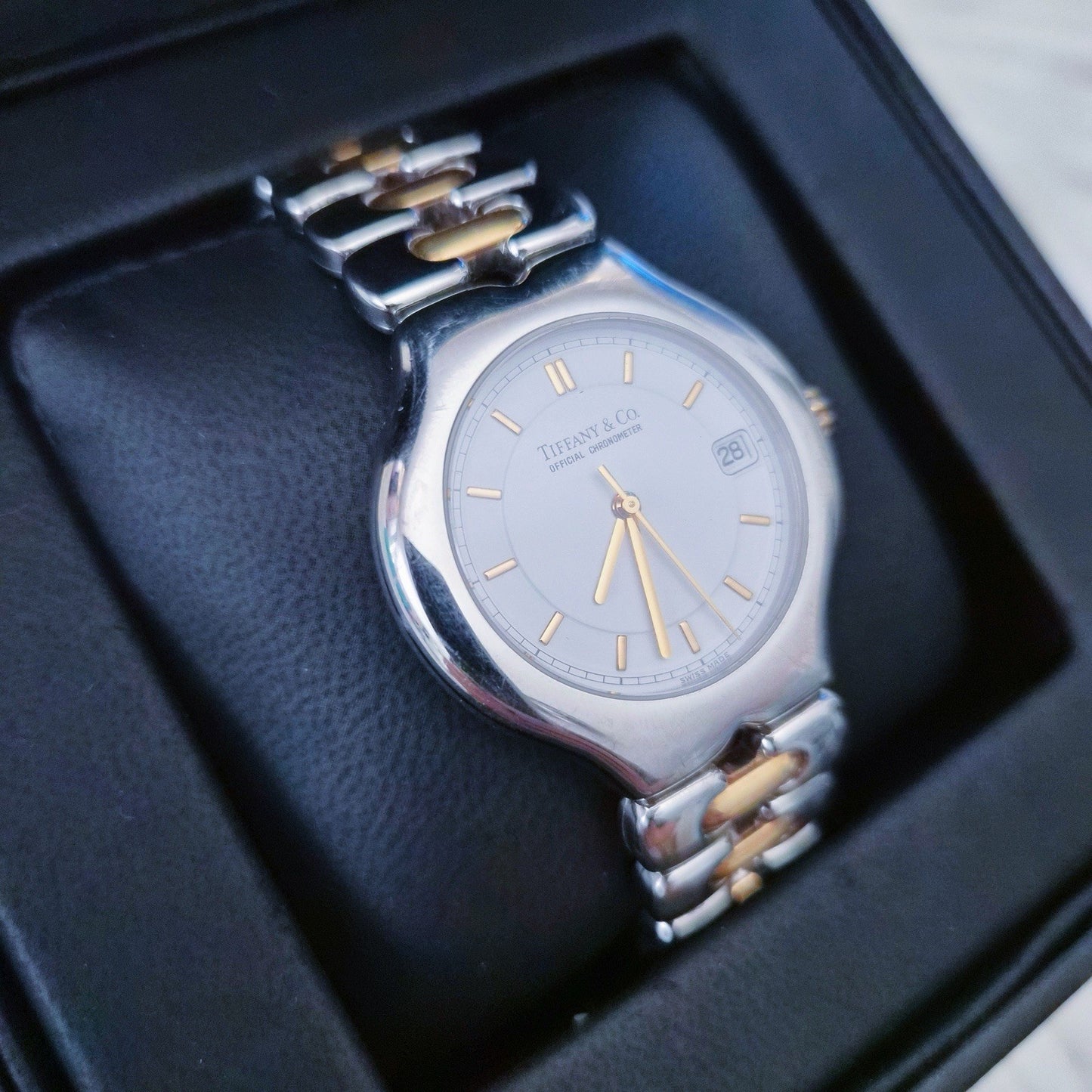 RARE Tiffany & Co. Automatic TESORO 18k Stainless Steel 2-Tone Quartz Watch 36mm