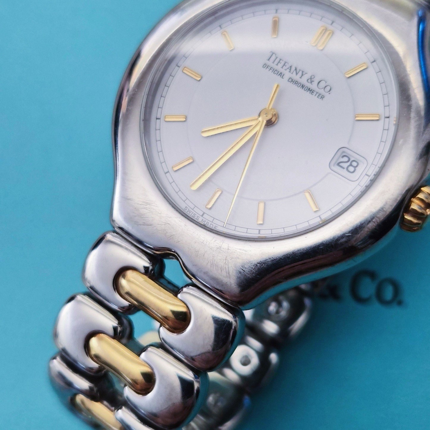 RARE Tiffany & Co. Automatic TESORO 18k Stainless Steel 2-Tone Quartz Watch 36mm