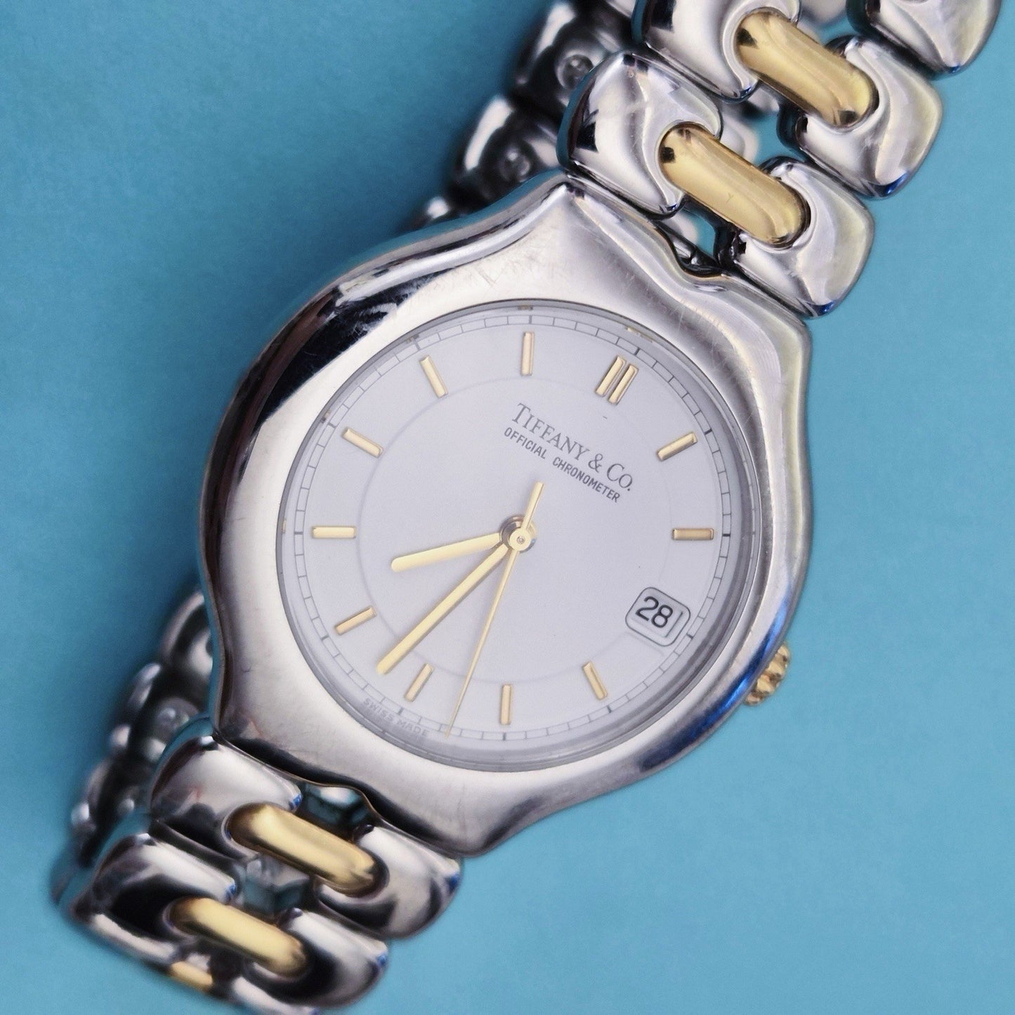 RARE Tiffany & Co. Automatic TESORO 18k Stainless Steel 2-Tone Quartz Watch 36mm