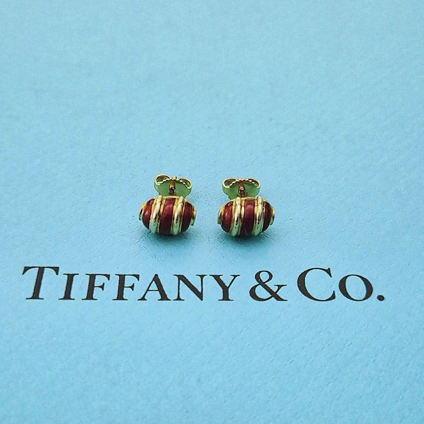 RARE Vintage Tiffany & Co. Schlumberger 18k Gold & Red Enamel Earrings