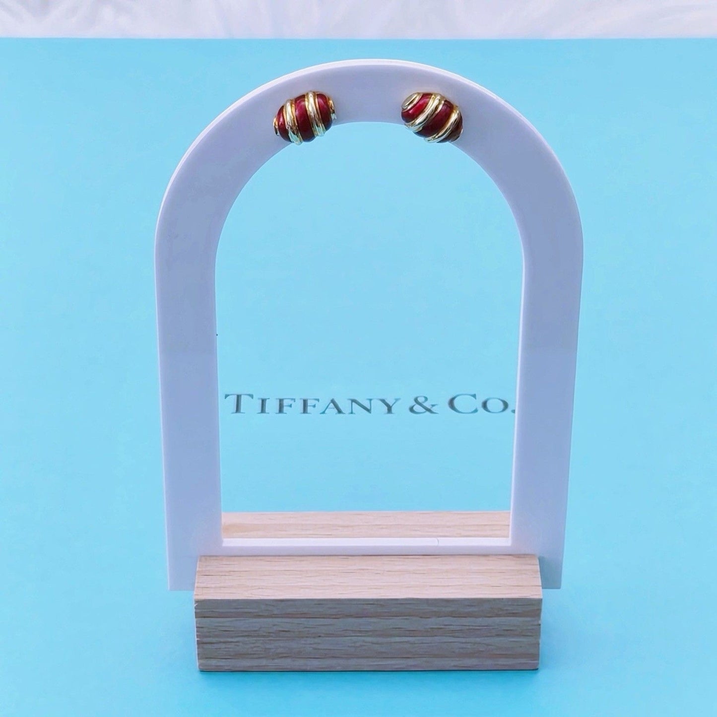 RARE Vintage Tiffany & Co. Schlumberger 18k Gold & Red Enamel Earrings