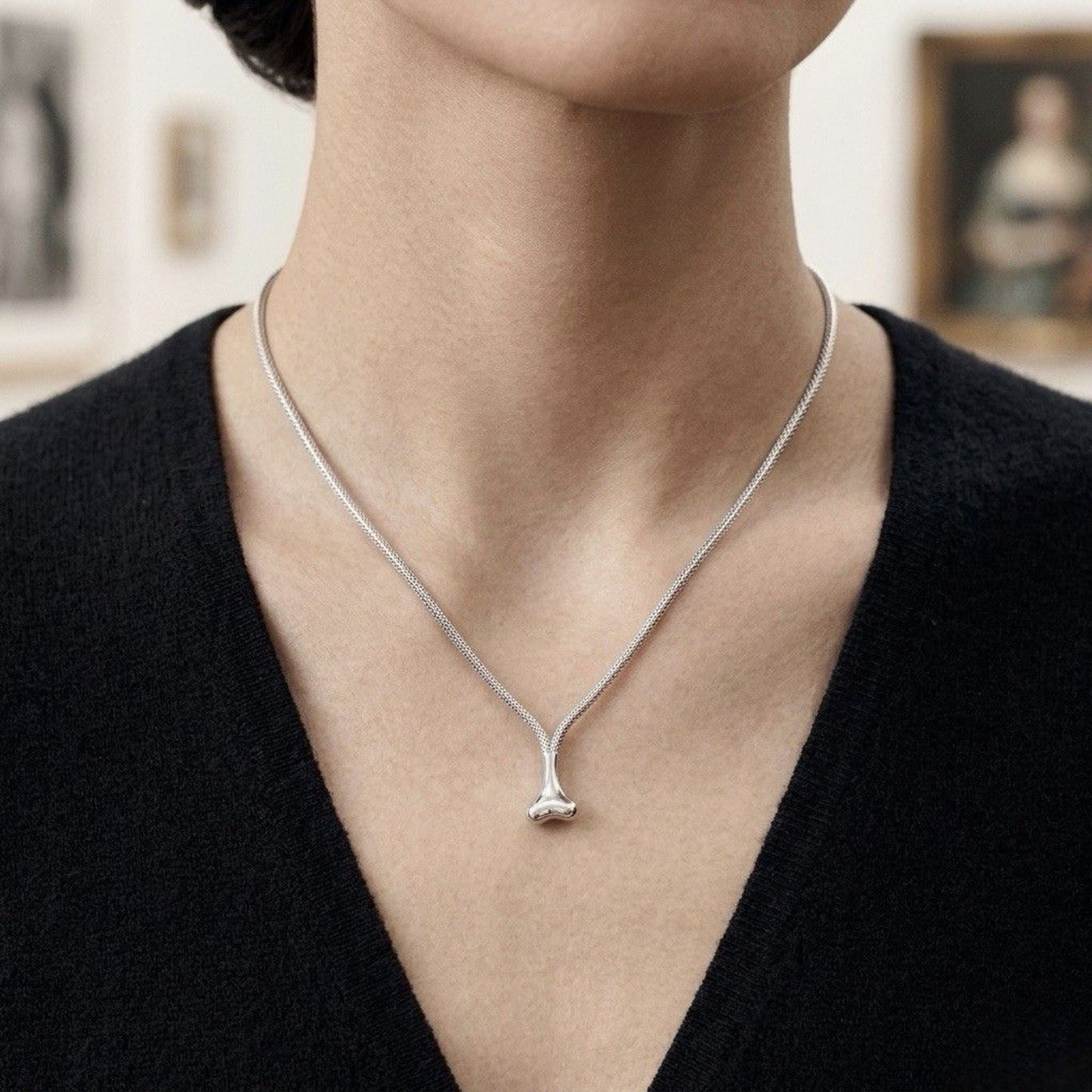 RARE Vintage Tiffany & Co. Snake Chain Bone Sculpture Lariat Silver Necklace