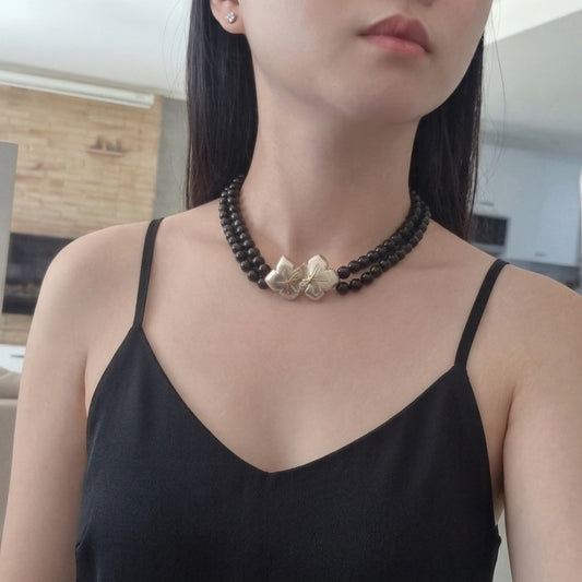 RARE Vintage Tiffany & Co. Black Onyx Bead Starfish 18K Gold Silver Necklace