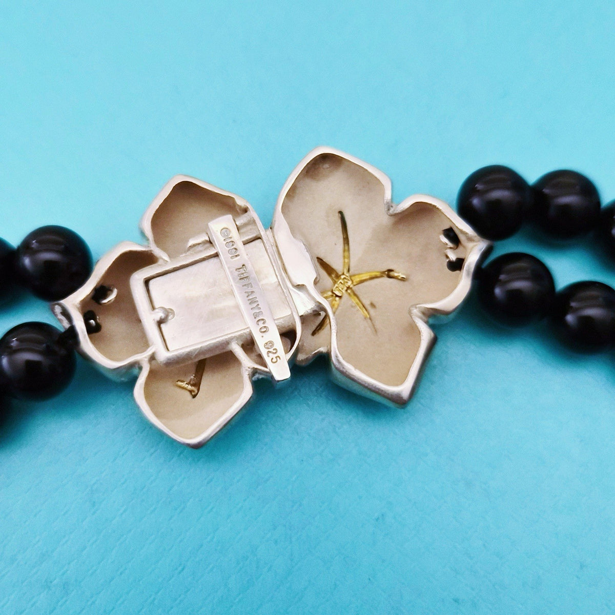 RARE Vintage Tiffany & Co. Black Onyx Bead Starfish 18K Gold Silver Necklace
