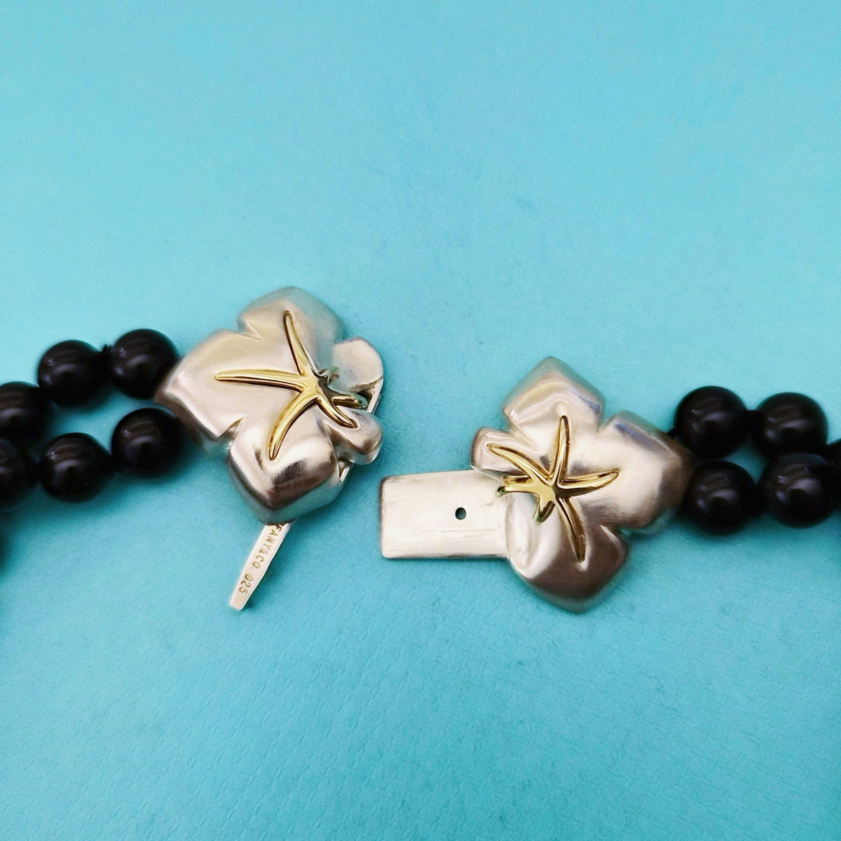 RARE Vintage Tiffany & Co. Black Onyx Bead Starfish 18K Gold Silver Necklace