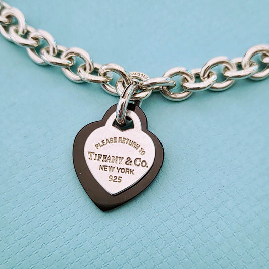 RARE Tiffany & Co. RTT Silver Heart Tag x Onyx Heart Removable Pendant Necklace