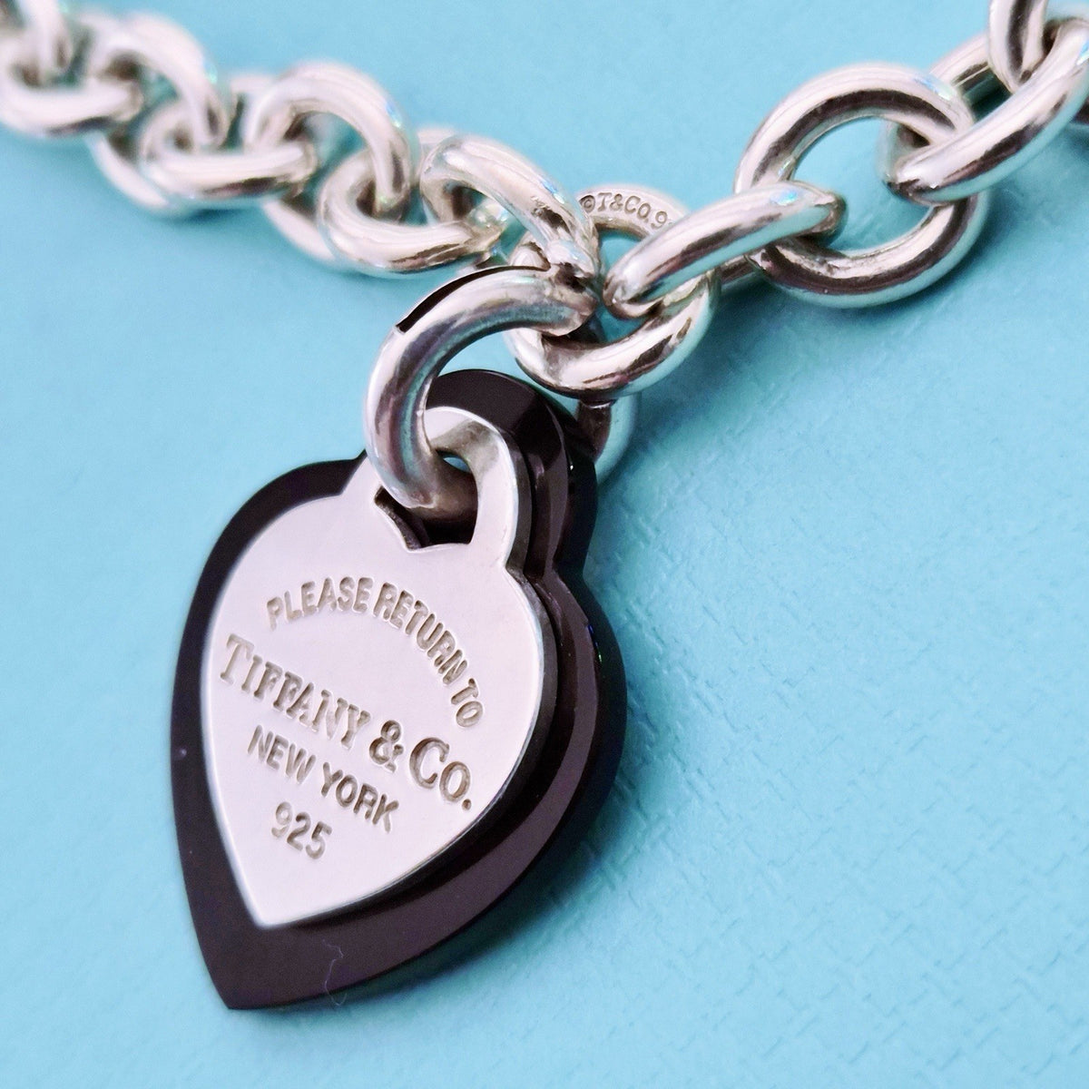 RARE Tiffany & Co. RTT Silver Heart Tag x Onyx Heart Removable Pendant Necklace