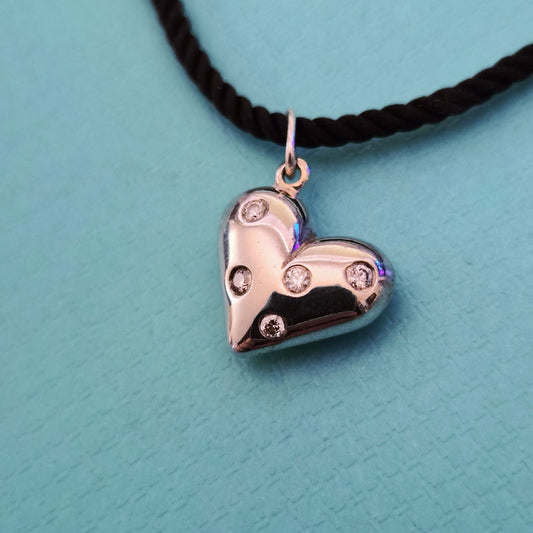 RARE Tiffany & Co. Etoile 5 Diamond Heart Pendant Black Silk Cord Necklace