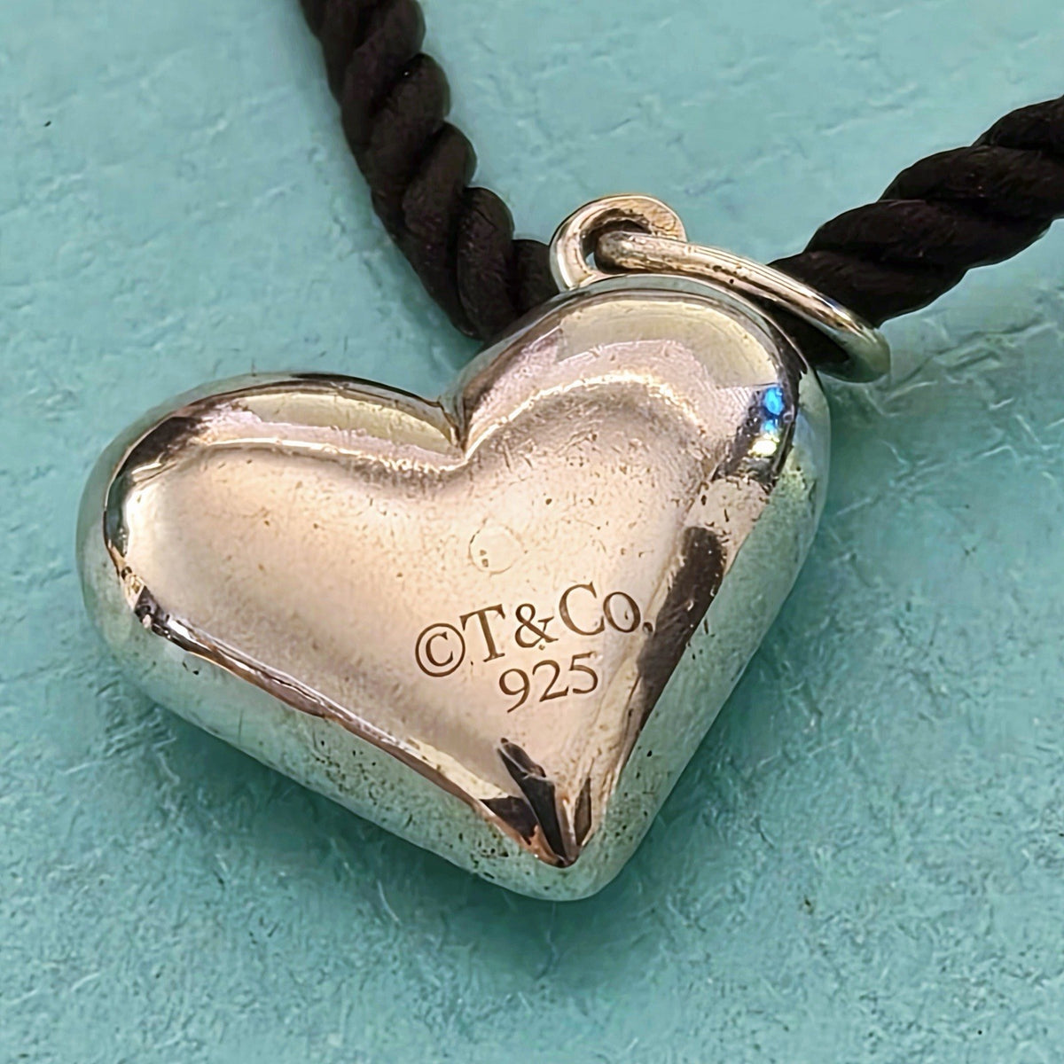 RARE Tiffany & Co. Etoile 5 Diamond Heart Pendant Black Silk Cord Necklace