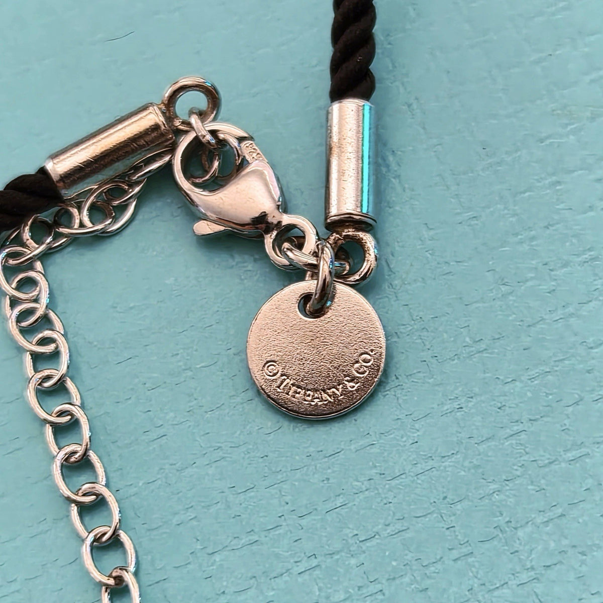 RARE Tiffany & Co. Etoile 5 Diamond Heart Pendant Black Silk Cord Necklace