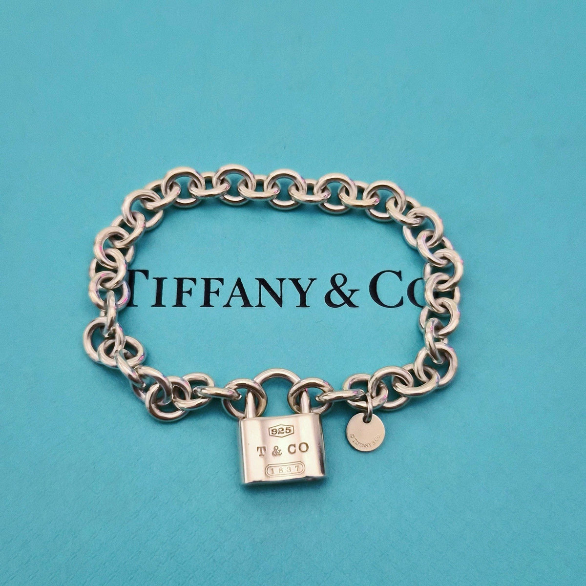 Tiffany & Co. Sterling Silver 1837 Lock Padlock Charm 7 in Bracelet