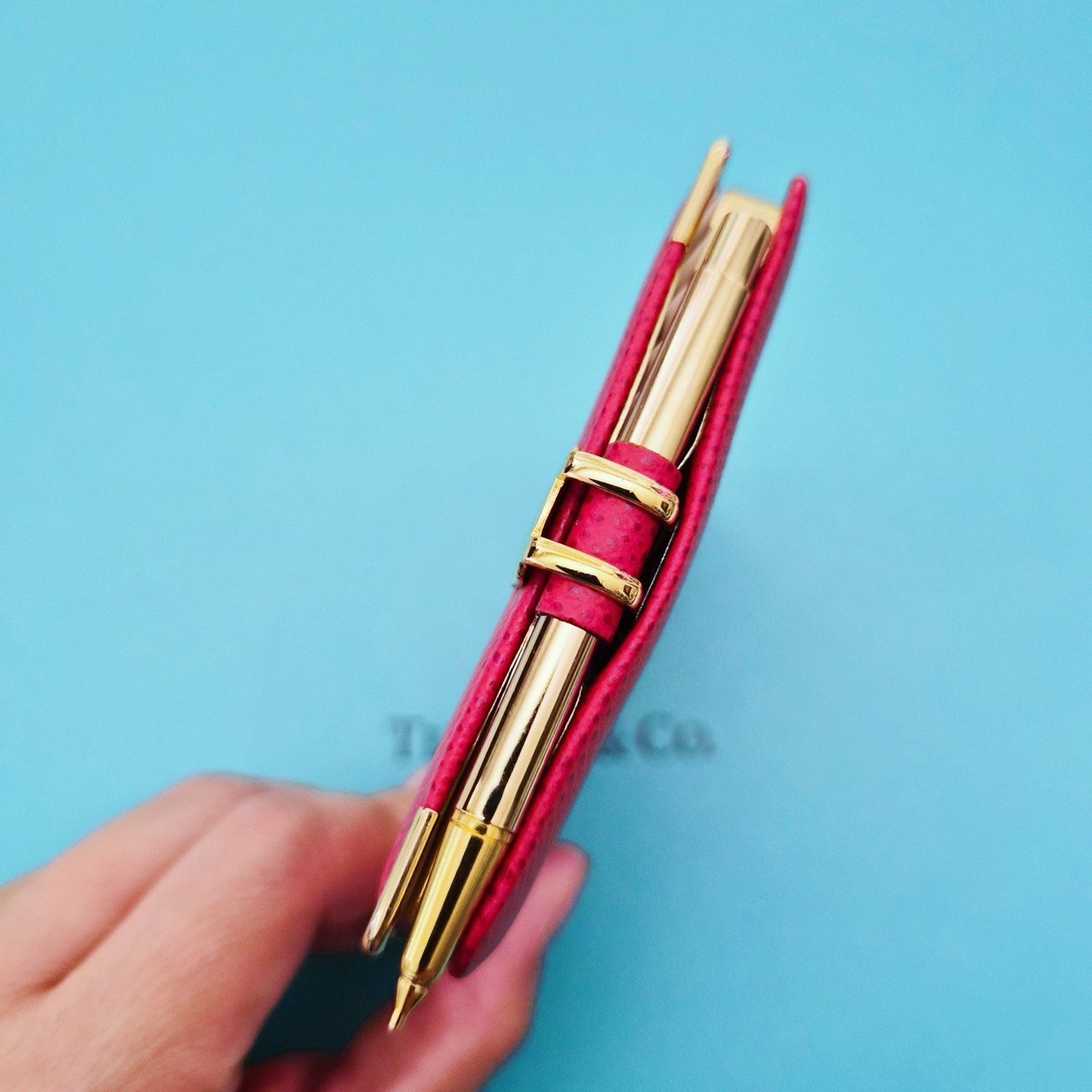 RARE Vintage Tiffany & Co. Red Leather Address Book Planner Gold Tone Pen France