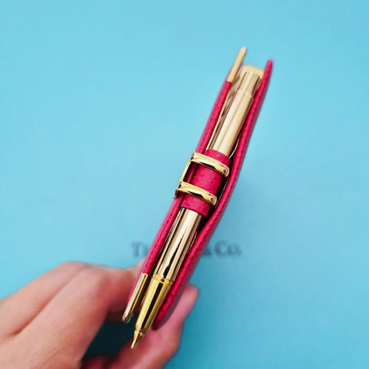 RARE Vintage Tiffany & Co. Red Leather Address Book Planner Gold Tone Pen France