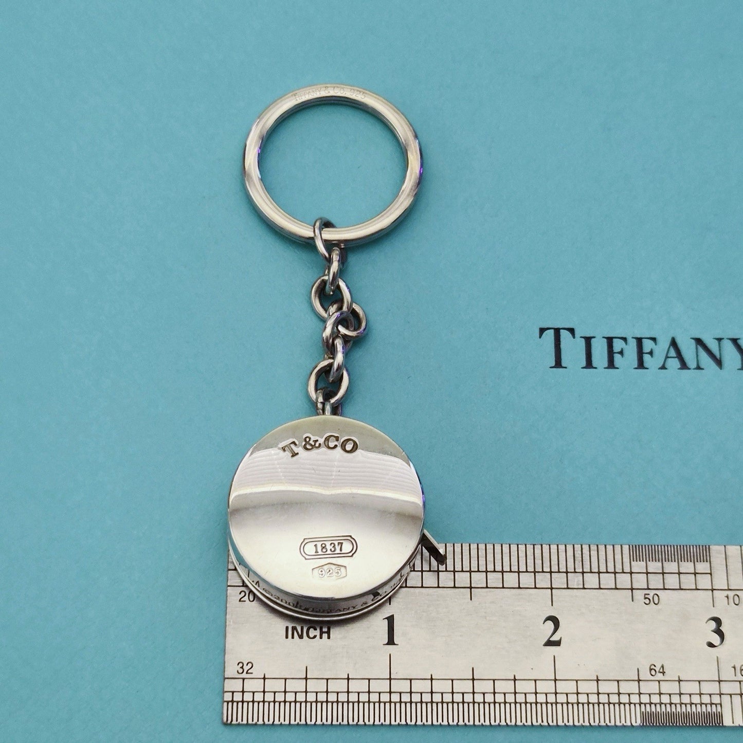 RARE Tiffany & Co. 1837 Retractable Tape Measure Silver Key Ring Keychain