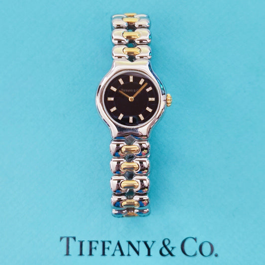 Vintage Tiffany & Co. Tesoro Diamond Black Dial 18K Gold Stainless Steel Quartz