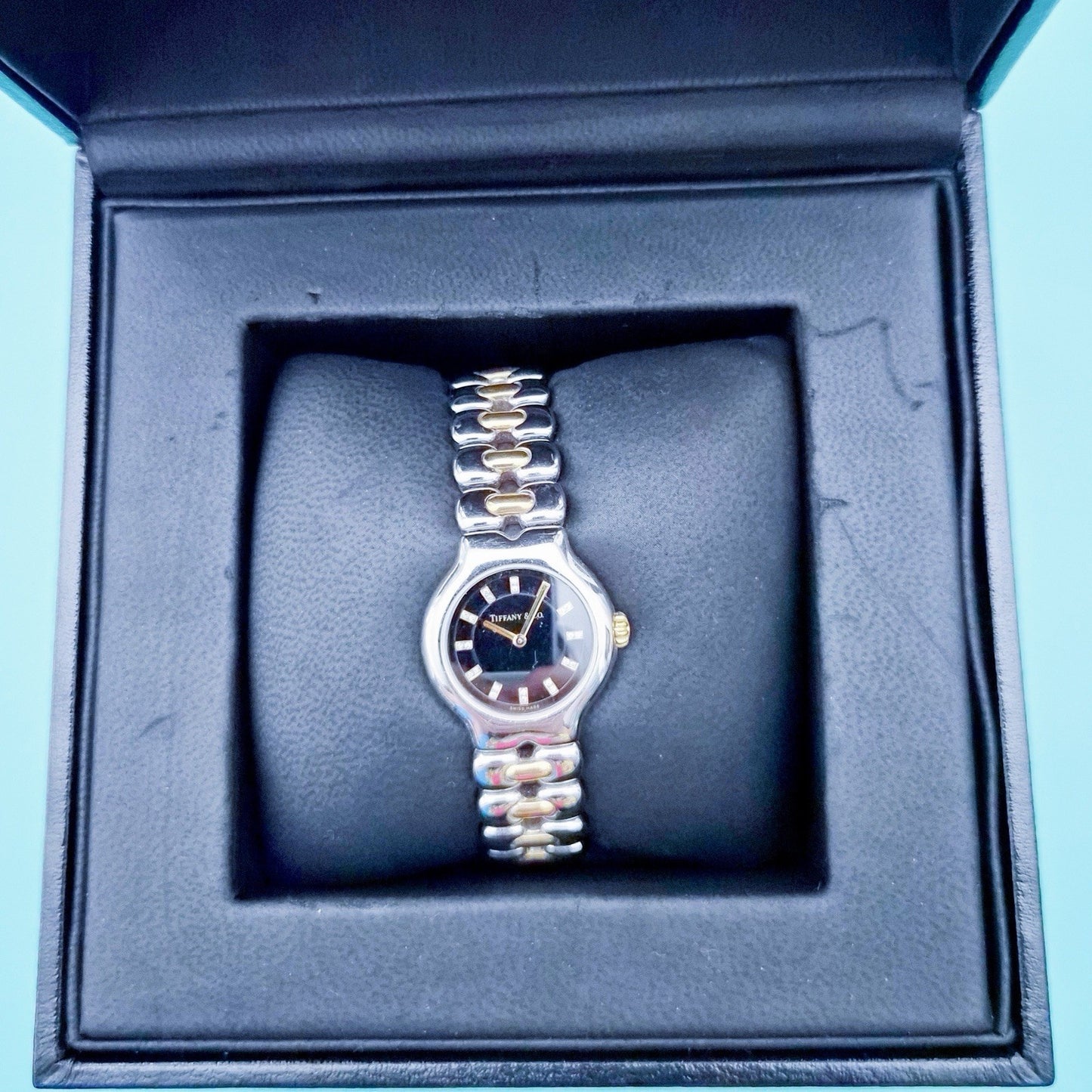 Vintage Tiffany & Co. Tesoro Diamond Black Dial 18K Gold Stainless Steel Quartz