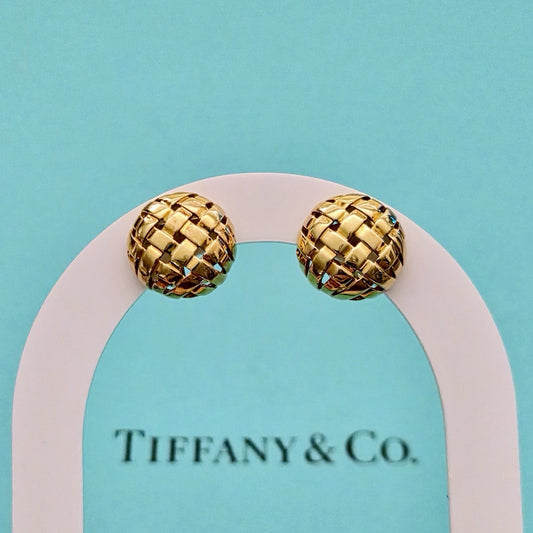 Vintage 1995 Tiffany & Co. Vannerie 18K Yellow Gold Clip-On Earrings