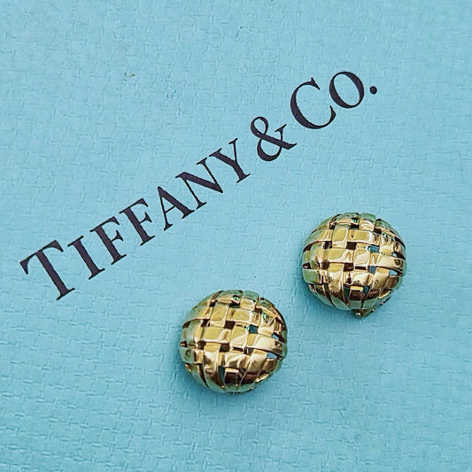 Vintage 1995 Tiffany & Co. Vannerie 18K Yellow Gold Clip-On Earrings