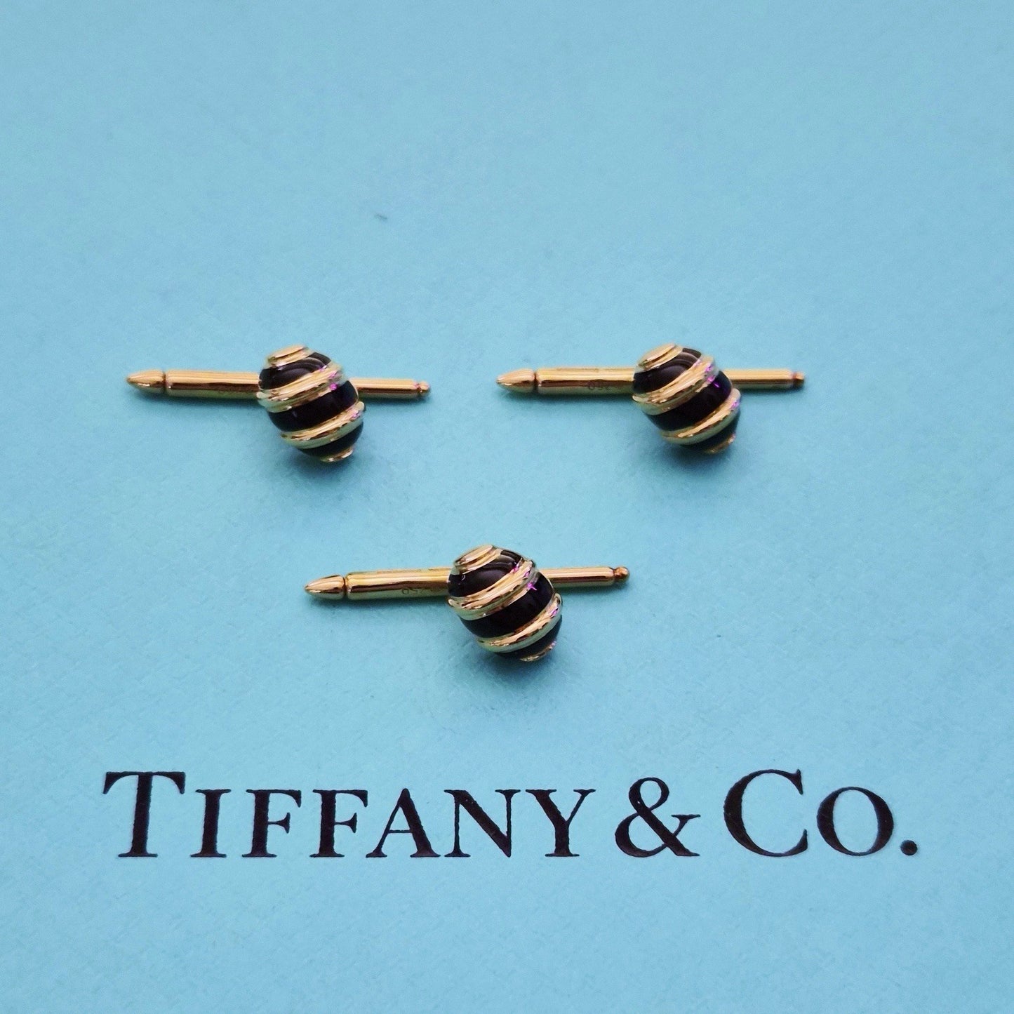 RARE Vintage Tiffany & Co. Schlumberger 18k Gold & Black Enamel Shirt Studs Set