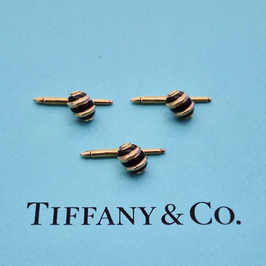 RARE Vintage Tiffany & Co. Schlumberger 18k Gold & Black Enamel Shirt Studs Set