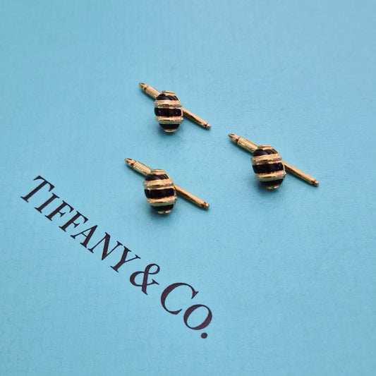 RARE Vintage Tiffany & Co. Schlumberger 18k Gold & Black Enamel Shirt Studs Set