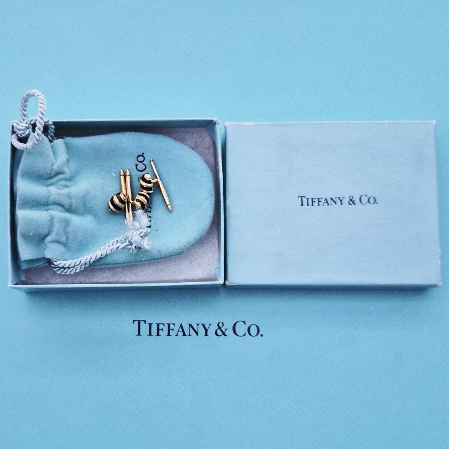 RARE Vintage Tiffany & Co. Schlumberger 18k Gold & Black Enamel Shirt Studs Set