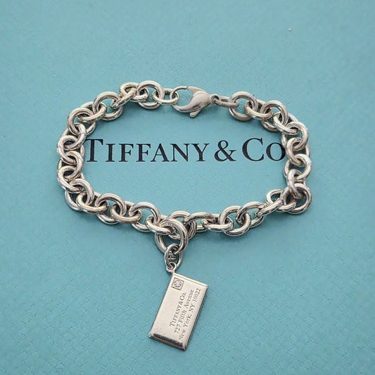 Tiffany & Co. 727 Fifth Avenue Envelope Diamond Charm Bracelet Silver 7.25in