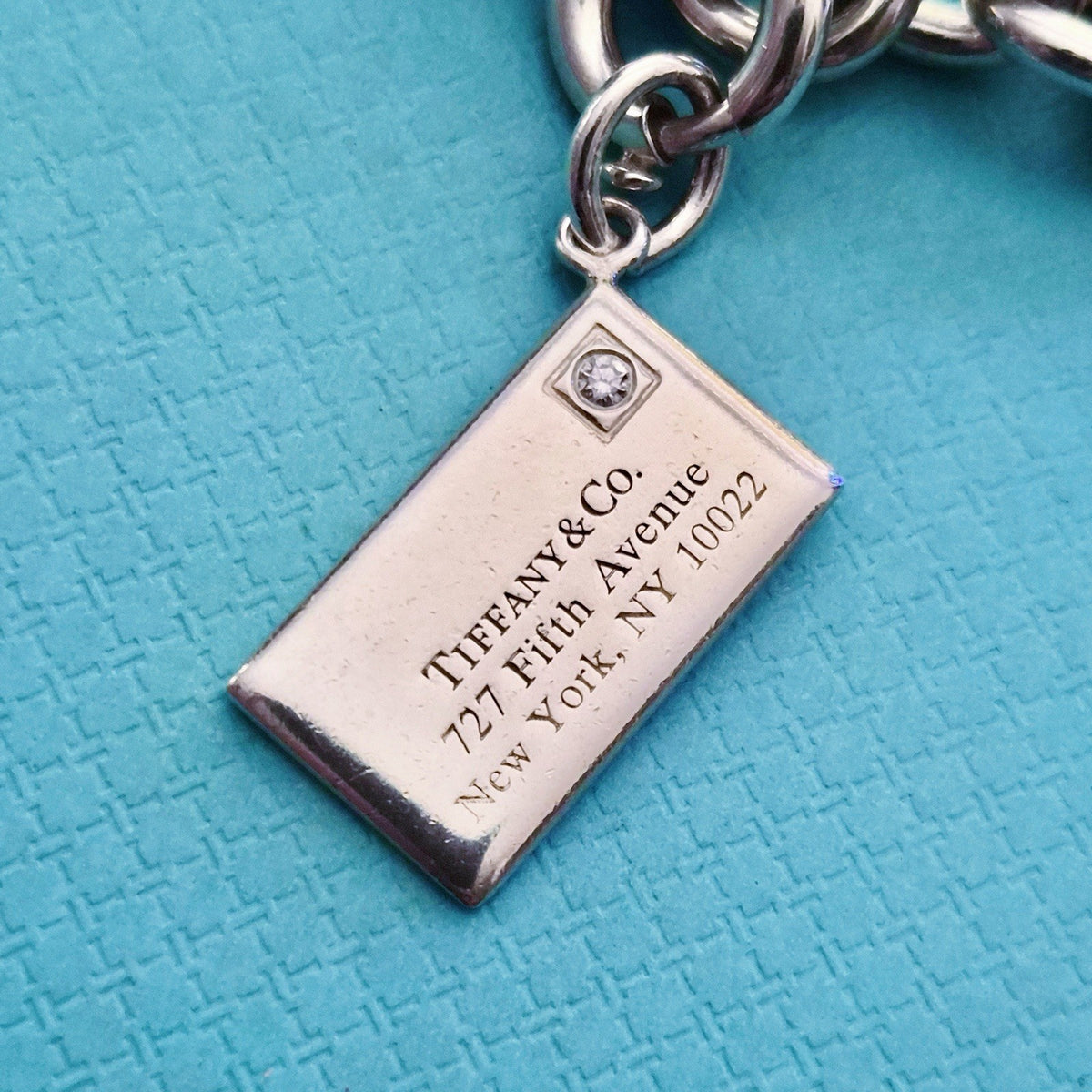Tiffany & Co. 727 Fifth Avenue Envelope Diamond Charm Bracelet Silver 7.25in