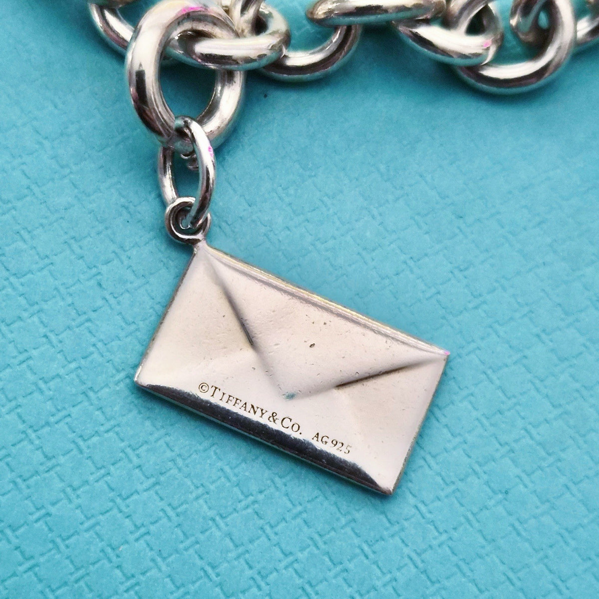 Tiffany & Co. 727 Fifth Avenue Envelope Diamond Charm Bracelet Silver 7.25in