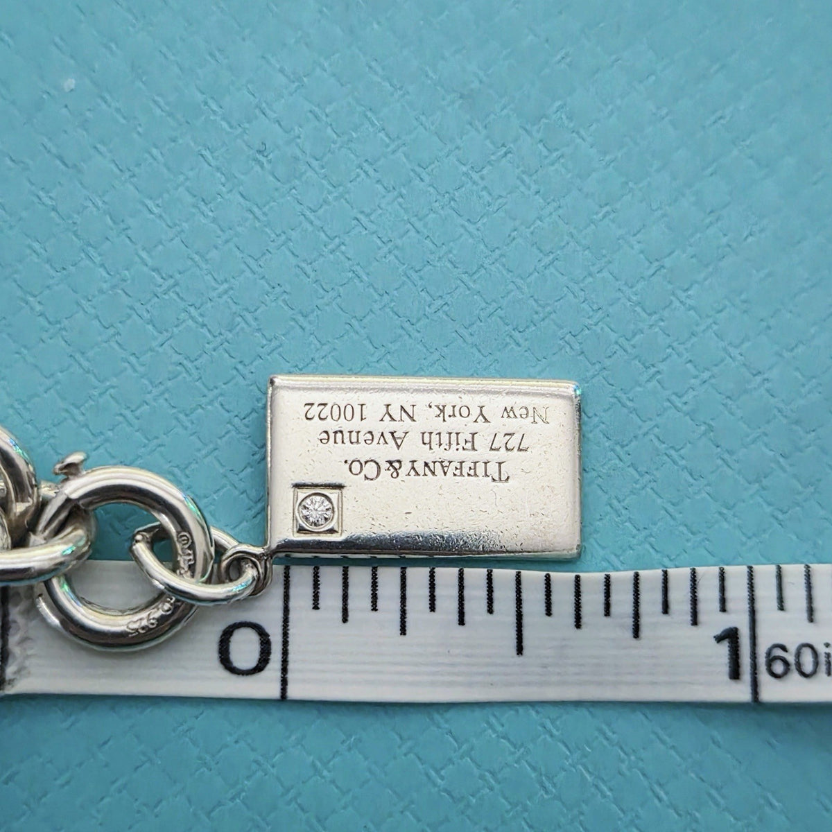 Tiffany & Co. 727 Fifth Avenue Envelope Diamond Charm Bracelet Silver 7.25in