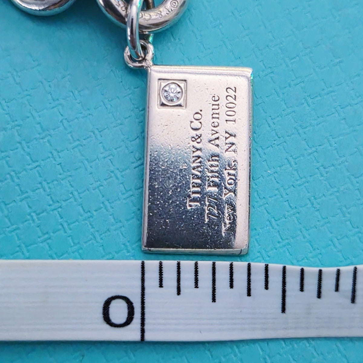 Tiffany & Co. 727 Fifth Avenue Envelope Diamond Charm Bracelet Silver 7.25in