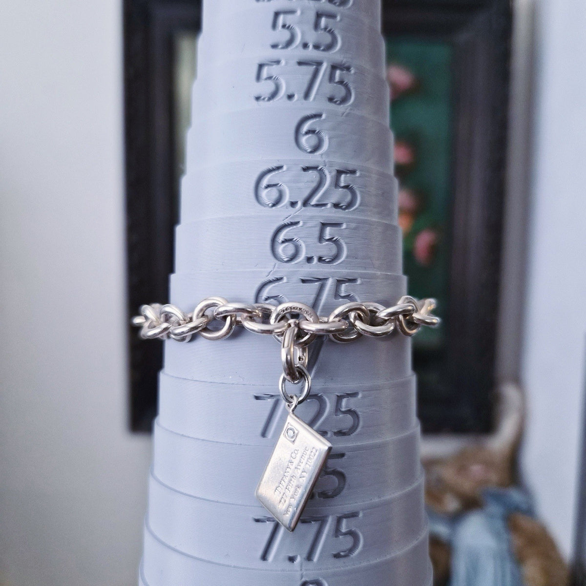 Tiffany & Co. 727 Fifth Avenue Envelope Diamond Charm Bracelet Silver 7.25in