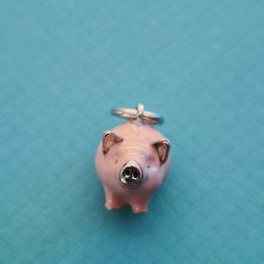 RARE Retired Tiffany & Co. Pink Enamel Pig Piggy Sterling Silver Charm Pendant