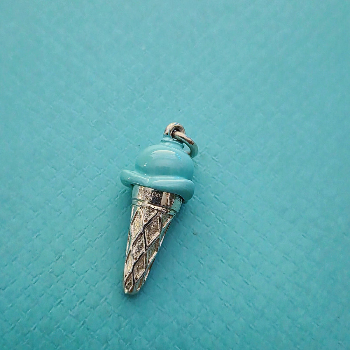 RARE Retired Tiffany & Co. Blue Enamel Ice Cream Cone Silver Charm Pendant