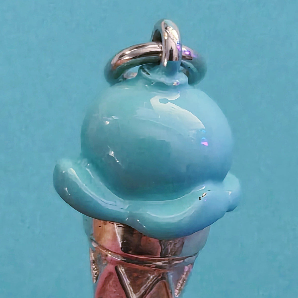 RARE Retired Tiffany & Co. Blue Enamel Ice Cream Cone Silver Charm Pendant
