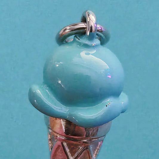 RARE Retired Tiffany & Co. Blue Enamel Ice Cream Cone Silver Charm Pendant